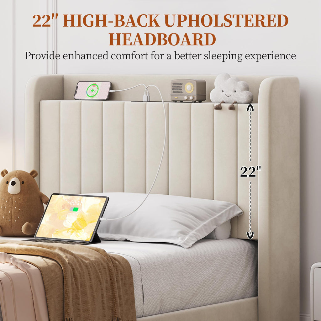 Twin Bed Frame with Storage Headboard V9826