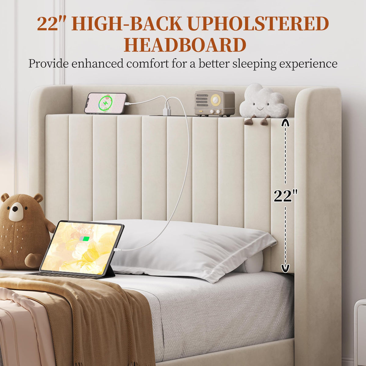 Twin Bed Frame with Storage Headboard V9826