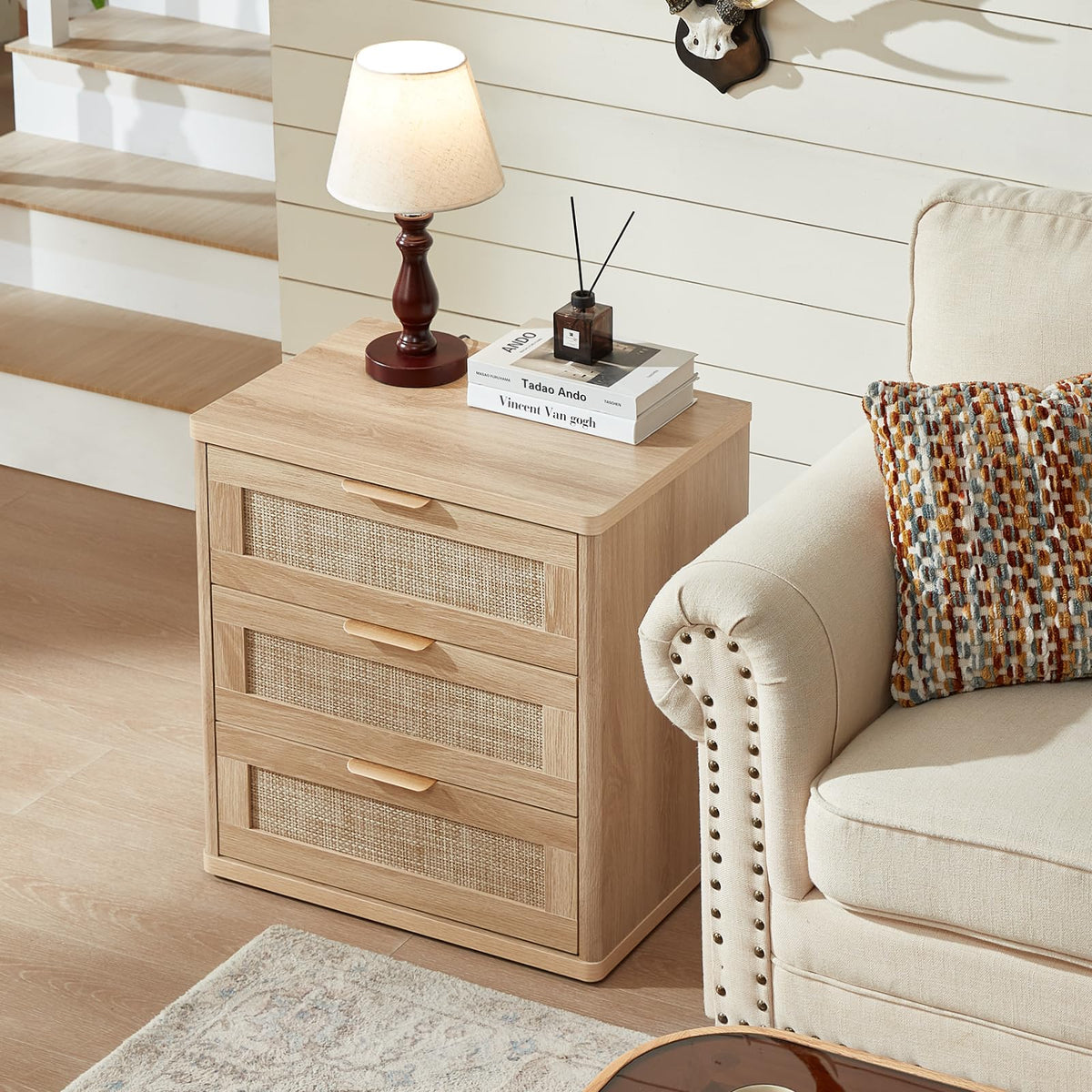 Rattan 23" Nightstands Set of 2 with Drawers N3612