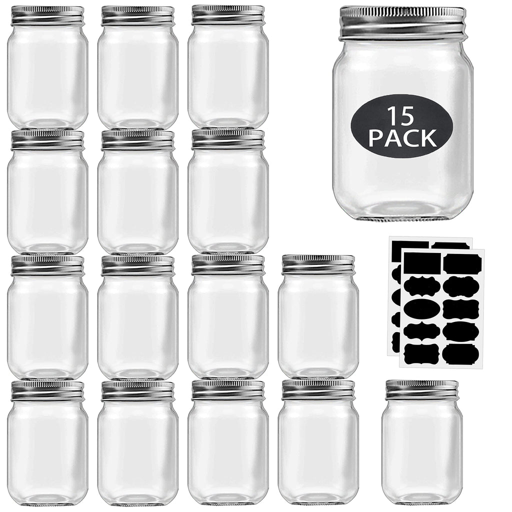16 oz Mason Jars with Silver Lids 15 Pack I66126