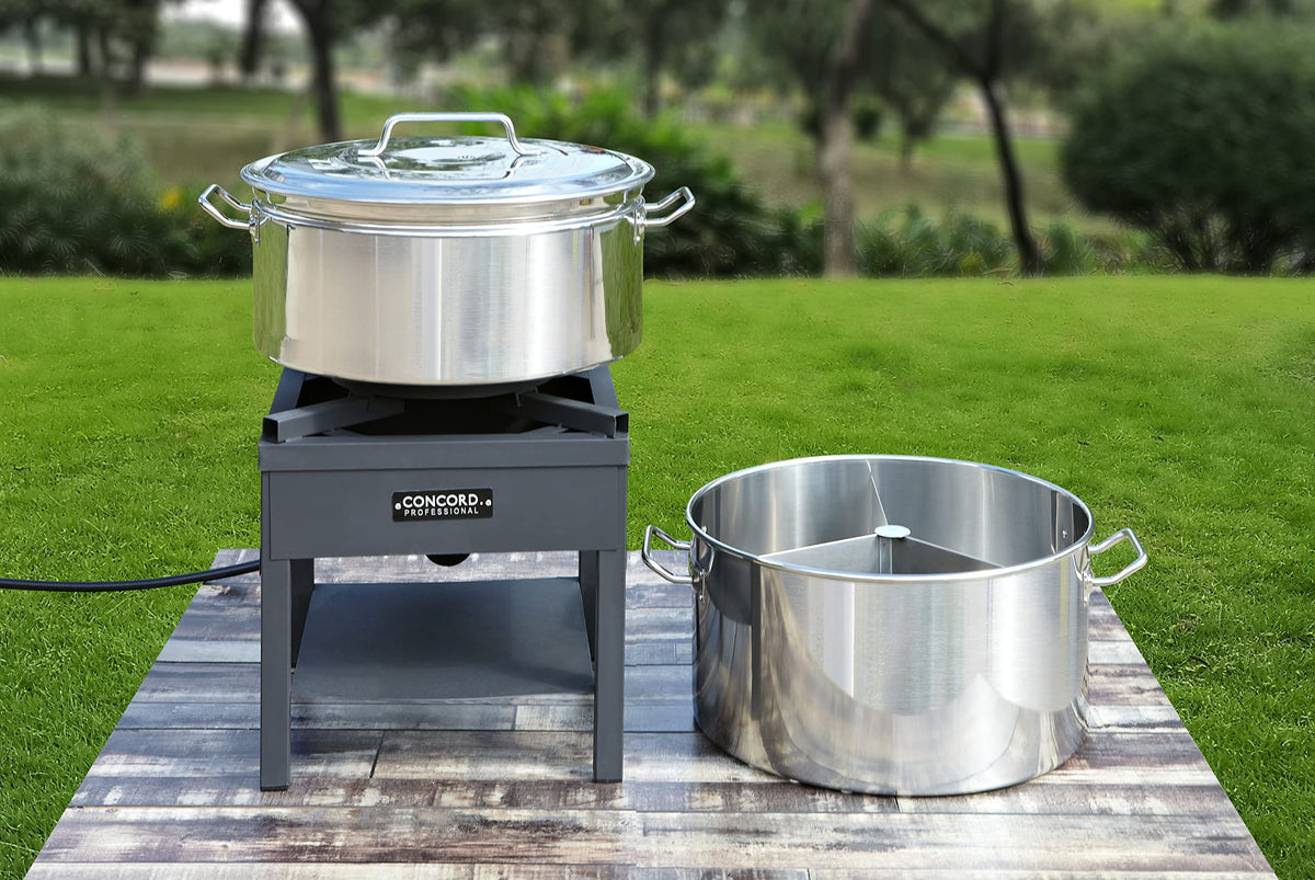 Extra Large Stainless Steel Stock Pot Steamer and Braiser Combo 40 QT K815