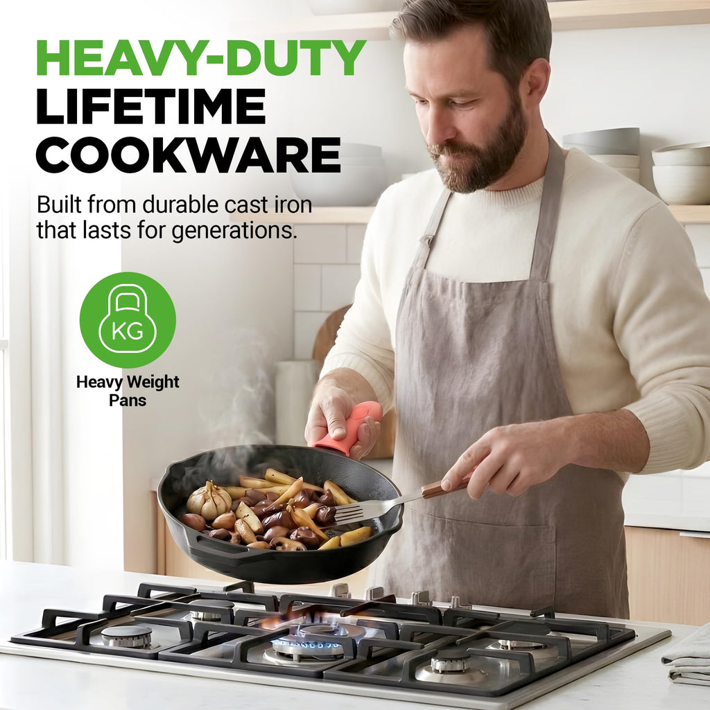 10 Inch Pre-Seasoned Cast Iron Skillet with Lid P36587