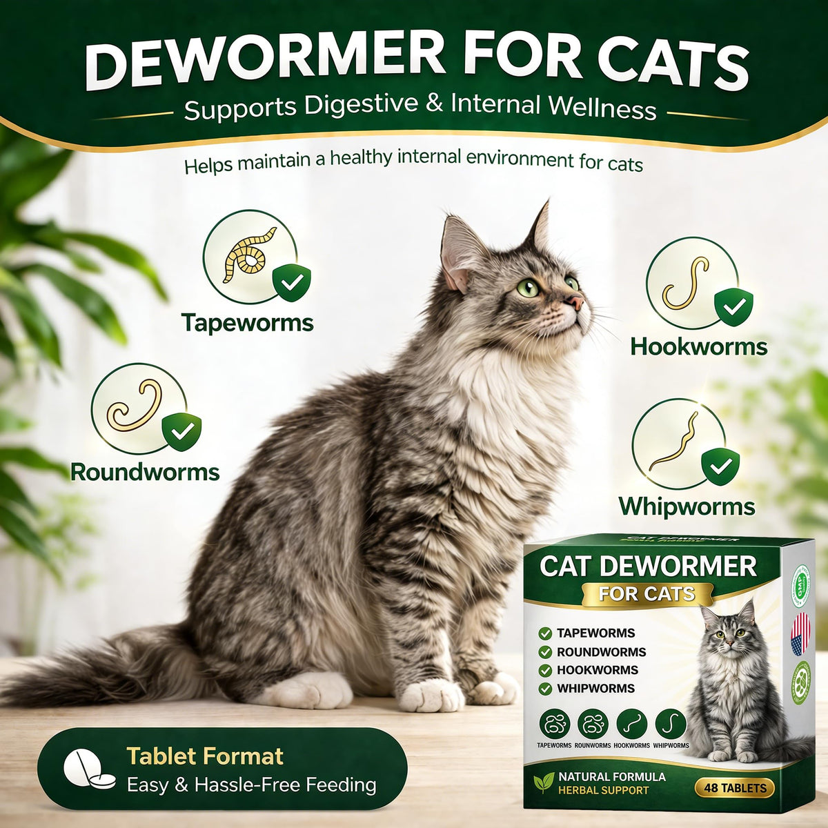 Broad Spectrum Cat Dewormer 48 Tablets U178176