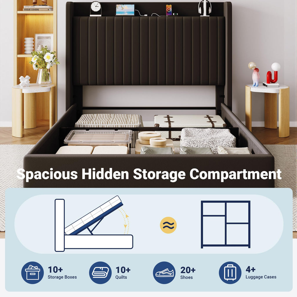 Full Lift Up Storage Hydraulic Bed Frame Black Q955157