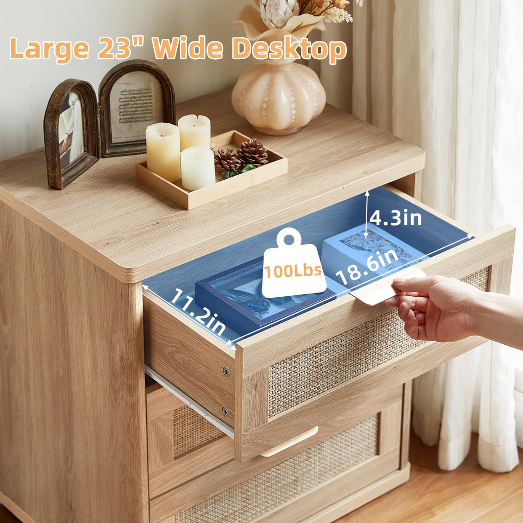 Rattan 23" Nightstands Set of 2 with Drawers N3612