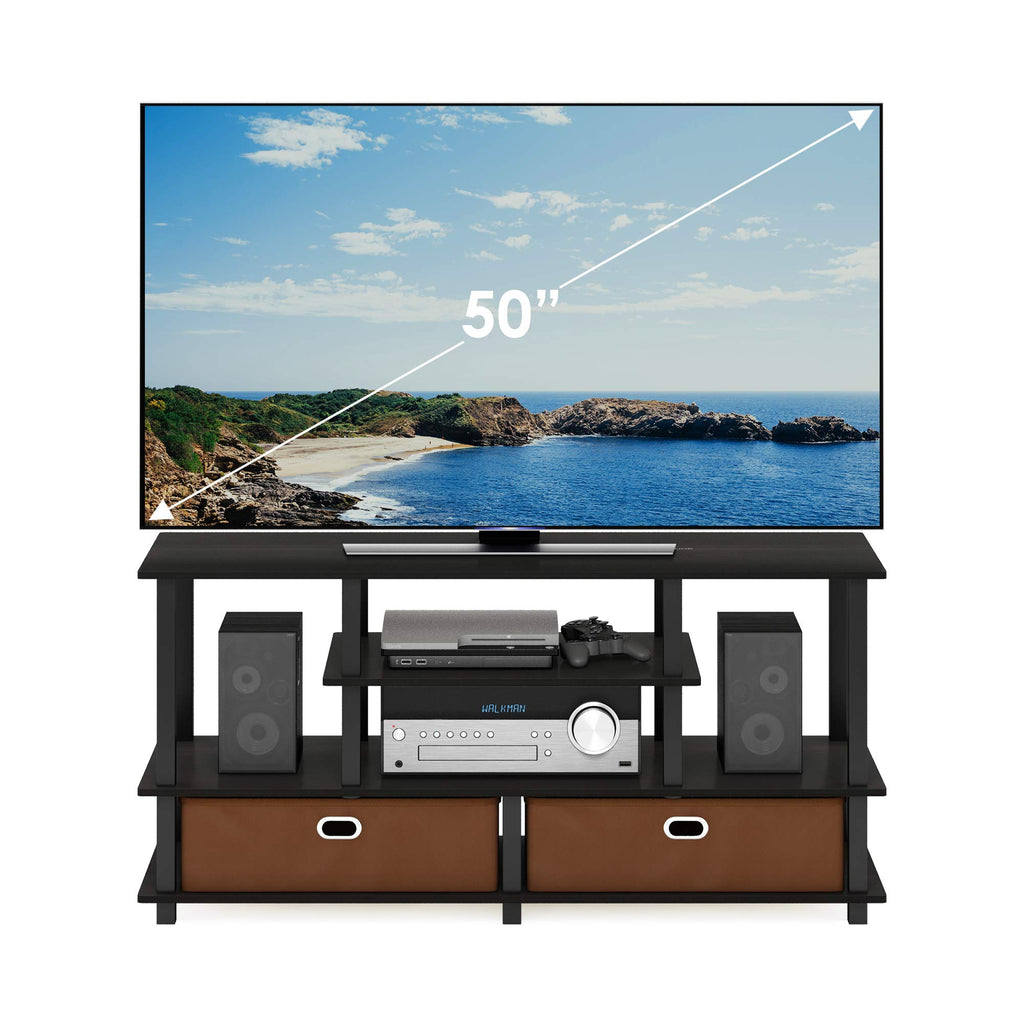 Black Espresso 4-Tier TV Stand with 2 Storage Bins Y69782