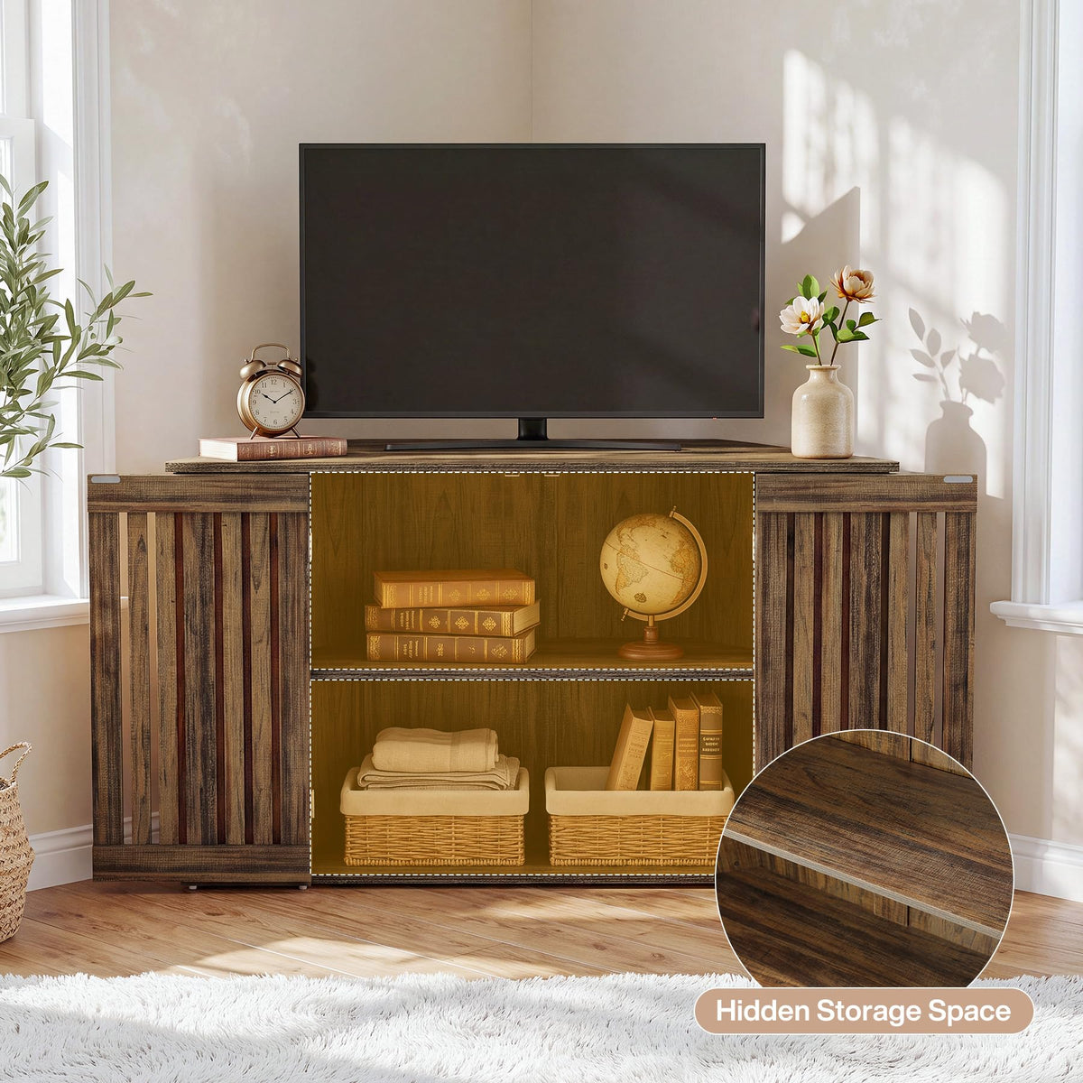 53" Farmhouse Corner TV Stand with Storage U36199