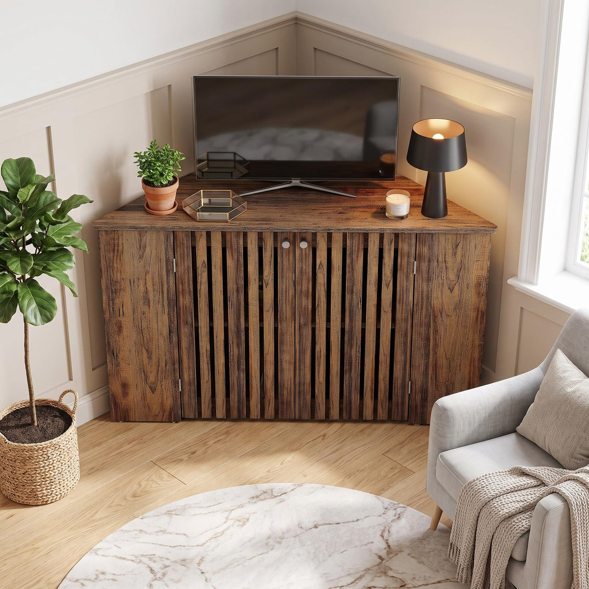 53" Farmhouse Corner TV Stand with Storage U36199