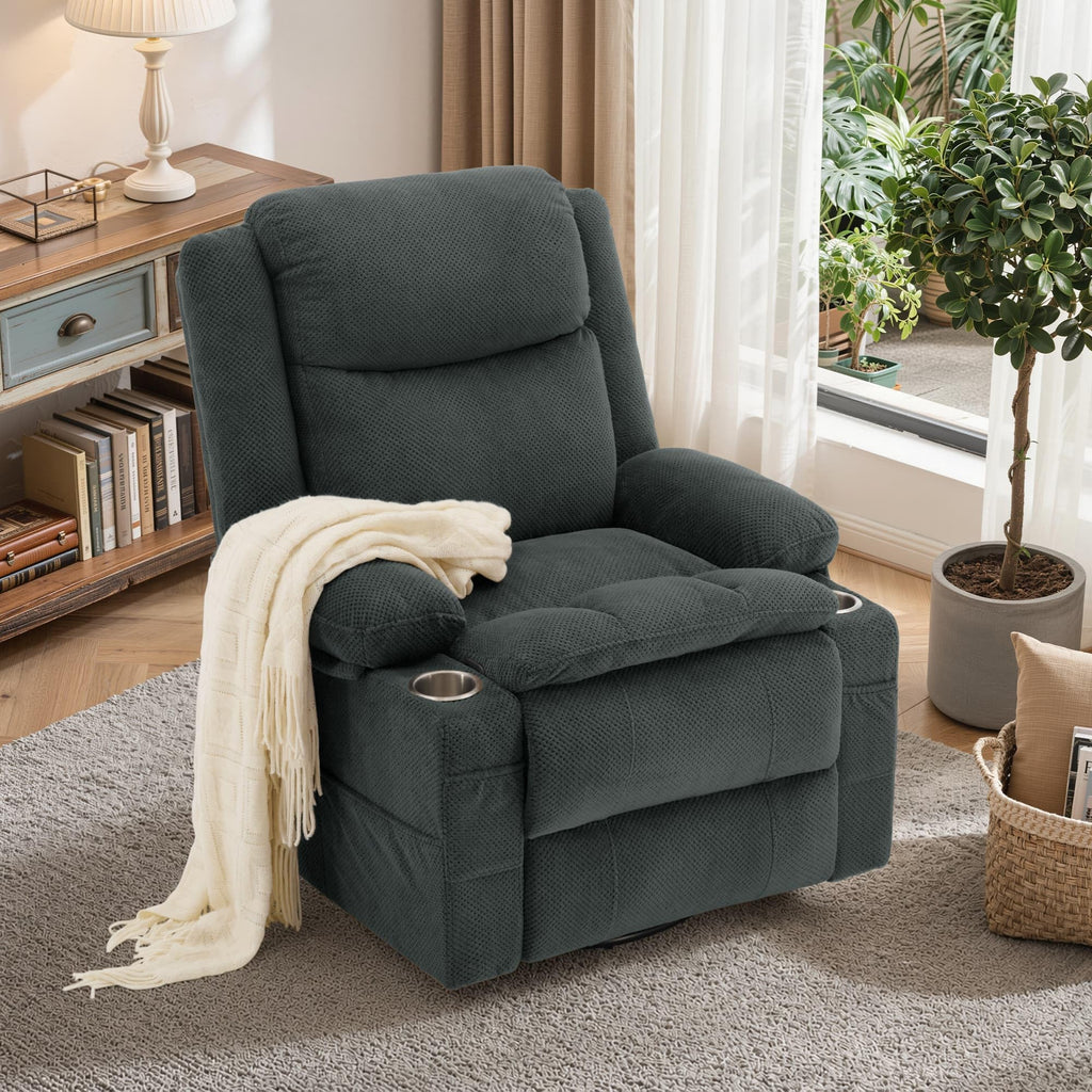 Gray Swivel Rocker Recliner with Massage & Heat M763