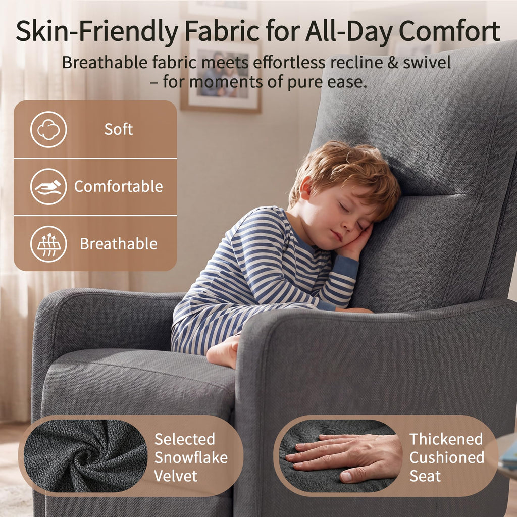 Dark Gray Velvet Swivel Recliner Chair Y768020