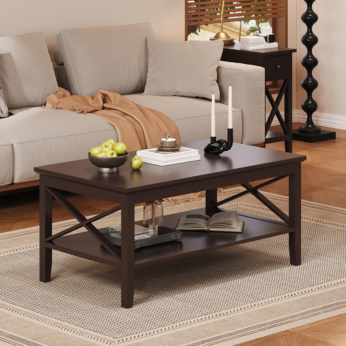 Espresso Wood Coffee Table with Storage 40 inches C85161