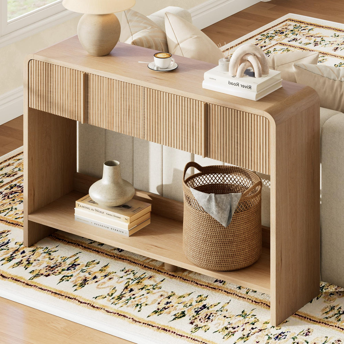 45" Fluted Console Table with 2 Drawers and Open Shelf T417696