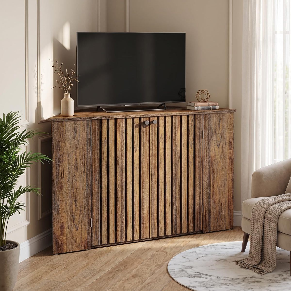 53" Farmhouse Corner TV Stand with Storage U36199