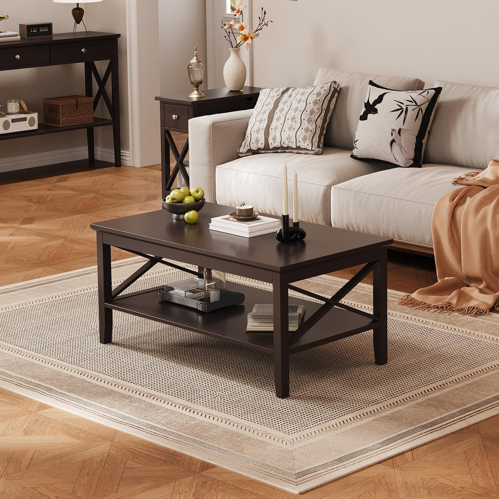 Espresso Wood Coffee Table with Storage 40 inches C85161