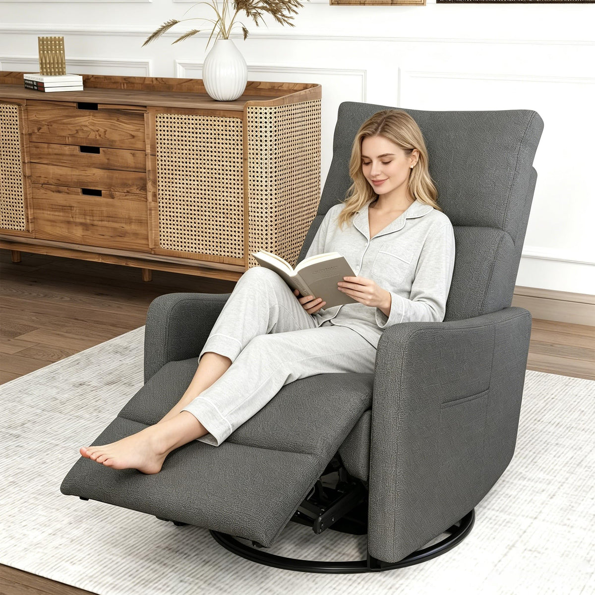 Dark Gray Velvet Swivel Recliner Chair Y768020
