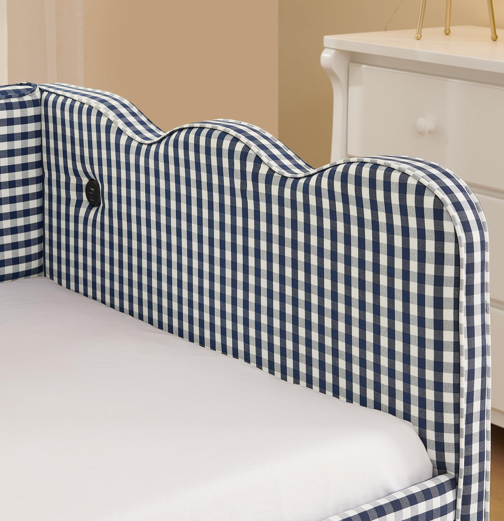 Navy Gingham Linen Upholstered Twin Size Daybed with Trundle C16775