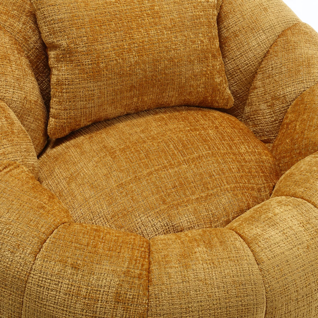 Yellow Chenille Bean Bag Chair with Ottoman and Pillow A7875